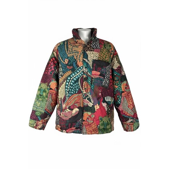 Farm Rio Elephants Reversible Puffer Jacket  Jungle Size L NWT Colorful - Picture 1 of 9